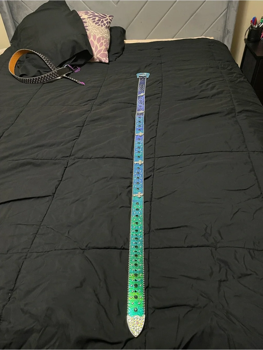 2X Blue Green Rhinestone Cross Statement Belt NWOT